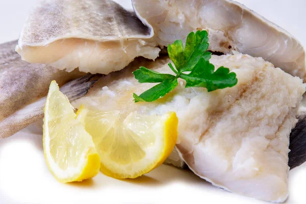 Fresh Cod Parsley Lemon Isolated White — Stok fotoğraf