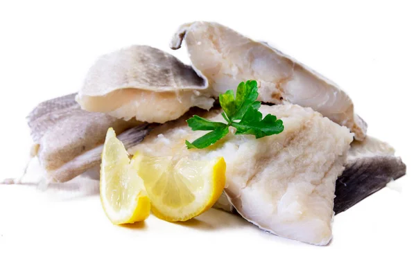 Fresh Cod Parsley Lemon Isolated White — Stockfoto