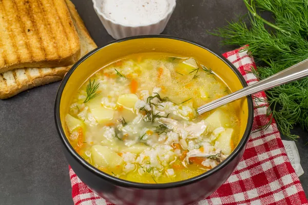 Diep Bord Kippensoep Tafel — Stockfoto