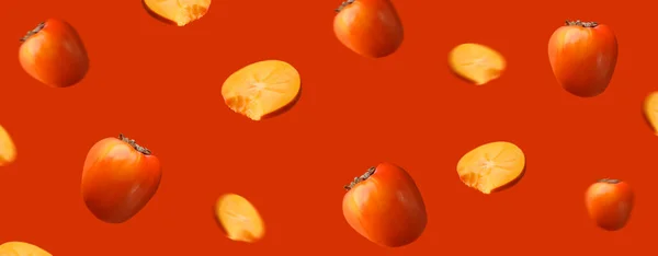 Bonita Tarjeta Fruta Caqui Naranja Tiempo Cosecha Otoño Agricultura Fondo —  Fotos de Stock