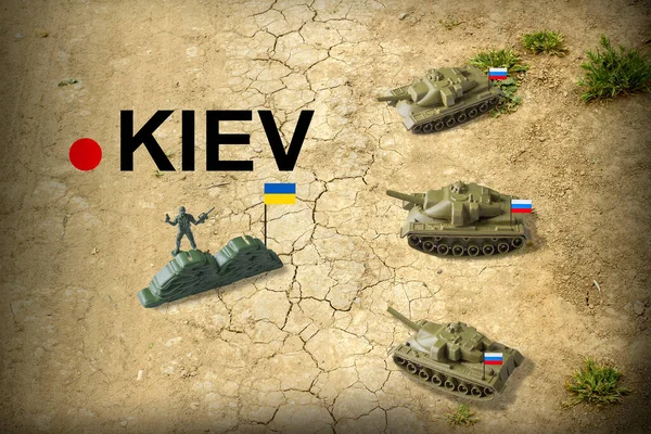 2022 'de Rusya' nın Ukrayna 'yı işgali konsepti. Rus tankları Ukrayna 'nın başkenti Kyiv' e yürüdü.
