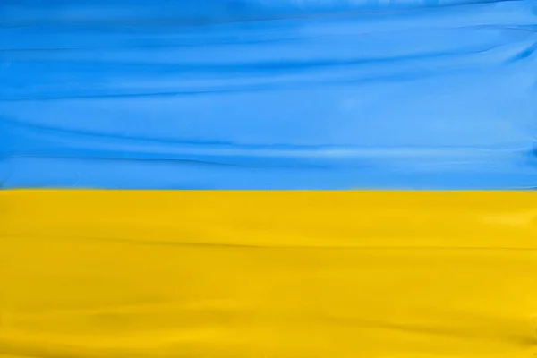 Niebiesko Żółta Jedwabna Flaga Ukrainy Symbole Państwowe Ukrainy Zbliżenie Wybiórcze — Zdjęcie stockowe