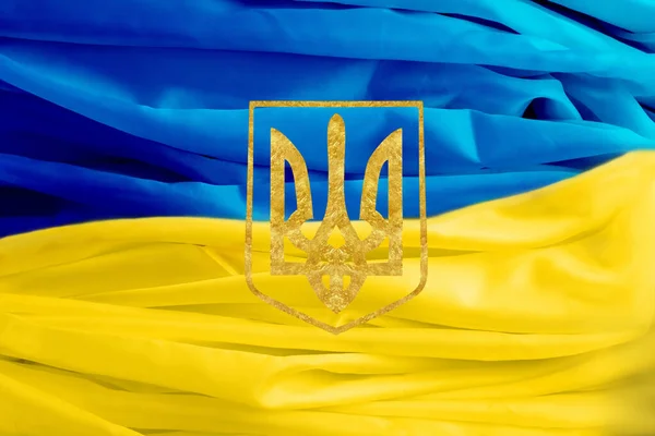 Stemma Ucraino Sullo Sfondo Della Bandiera Ucraina Stato Ucraino — Foto Stock