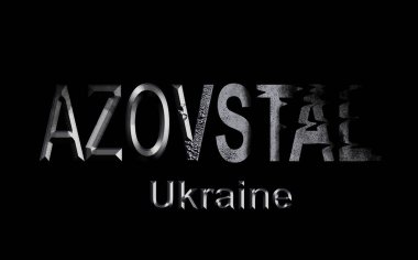 Çelik eritilmiş harfler siyah arkaplanda Azovstal yazıları