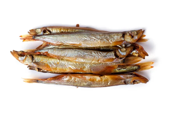 Capelin Pesce Affumicato Isolato Fondo Bianco — Foto Stock