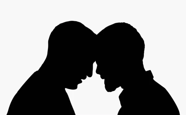 Portrait Silhouette Two Young People Touching Each Other — Stock Vector