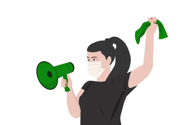 Woman Loudspeaker Green Bandana Isolated White Background Right Abortion — 스톡 벡터