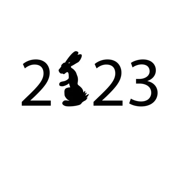 Happy New Year 2023 Text Design Black Rabbit Silhouette Symbol — Stock Vector