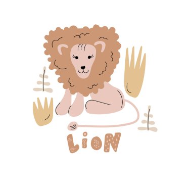 Hand drawn doodle cute lion vector illustration for t-shirt, card, poster design for kids. Vector illustration design for fashion fabrics, textile graphics, prints