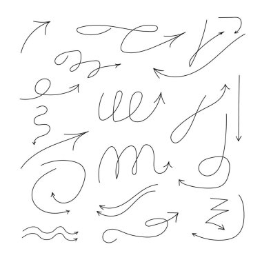 Set of hand-drawn arrows isolated on white background. Doodle arrows.