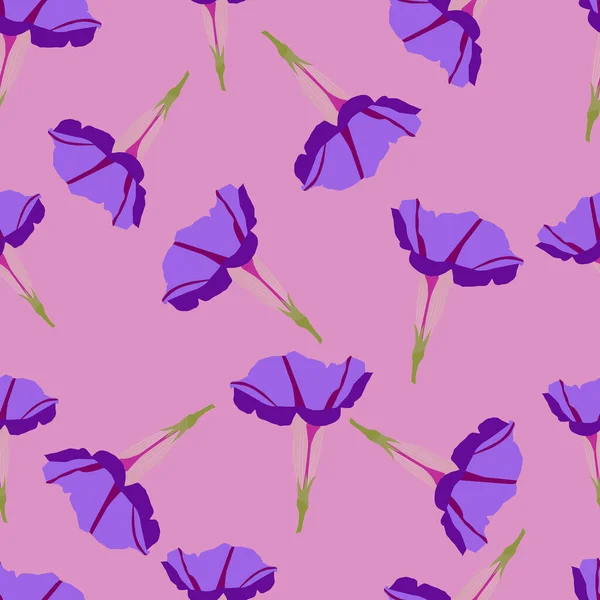 Seamless Pattern Moning Glory Flowers Pink Background Background Wallpaper Packaging —  Vetores de Stock