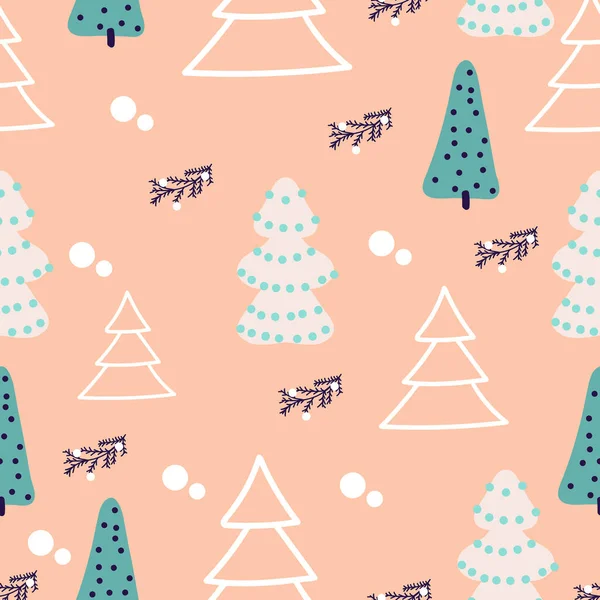 Winter Seamless Pattern Fir Trees Fir Branches Beige Background Surface — Image vectorielle