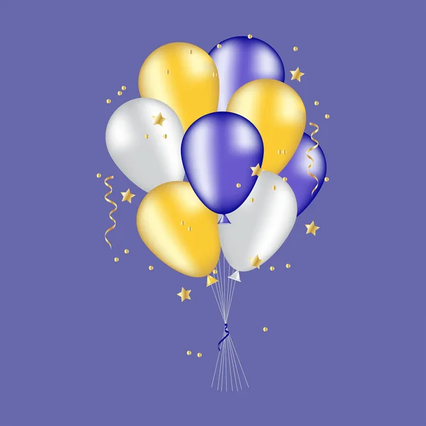 一束节庆气球 有五彩纸屑 星星和蛇纹石 背景色彩艳丽 五彩缤纷的气球的节日背景 — 图库矢量图片#