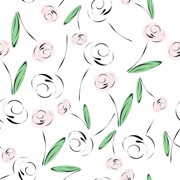 Padrão Sem Costura Rosas Delicadas Desenho Mão Estilo Doodle —  Vetores de Stock