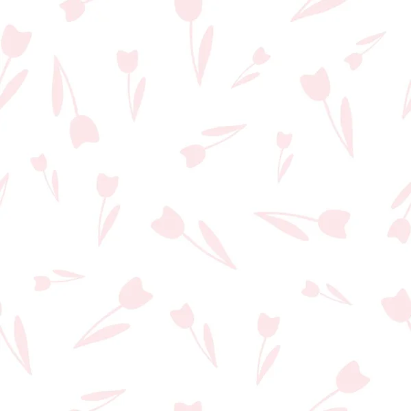 Bezproblémový Vzor Ručně Kreslených Růžových Tulipánů Stylu Čmáranice Romantický Potisk — Stockový vektor