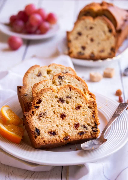 Süßer Obstkuchen Mit Rosinen Köstliches Hausgemachtes Dessert — Stockfoto