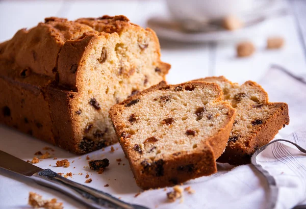 Süßer Obstkuchen Mit Rosinen Köstliches Hausgemachtes Dessert — Stockfoto