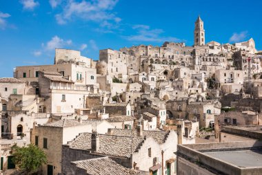 İtalya 'nın Matera şehrinin güzel manzaralı görüntüleri.