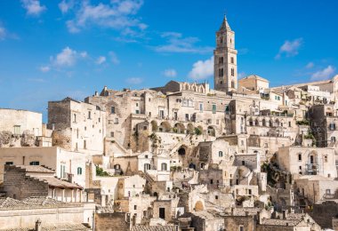 İtalya 'nın Matera şehrinin güzel manzaralı görüntüleri.
