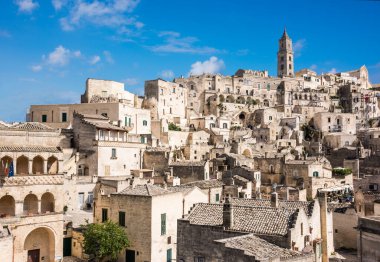 İtalya 'nın Matera şehrinin güzel manzaralı görüntüleri.