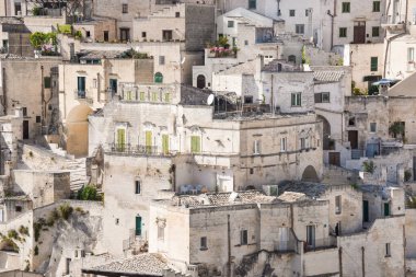 İtalya 'nın Matera şehrinin güzel manzaralı görüntüleri.