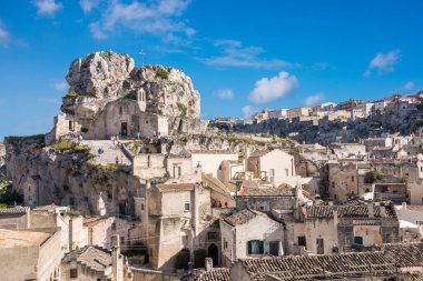 İtalya 'nın Matera şehrinin güzel manzaralı görüntüleri.