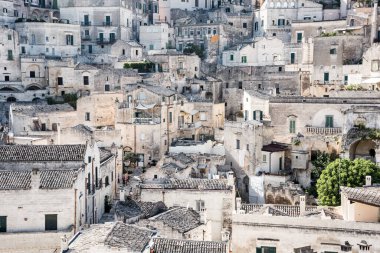 İtalya 'nın Matera şehrinin güzel manzaralı görüntüleri.
