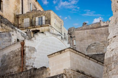 İtalya 'nın Matera şehrinin güzel manzaralı görüntüleri.