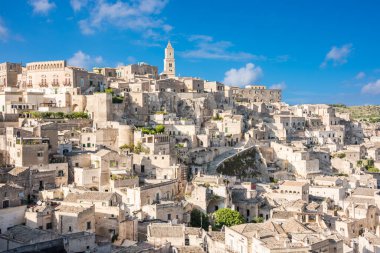 İtalya 'nın Matera şehrinin güzel manzaralı görüntüleri.