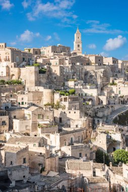 İtalya 'nın Matera şehrinin güzel manzaralı görüntüleri.