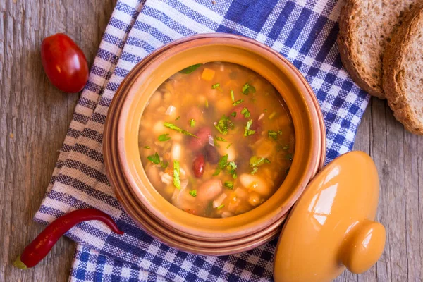 Tomato Soup Vegetables Spices Wooden Background — Foto Stock