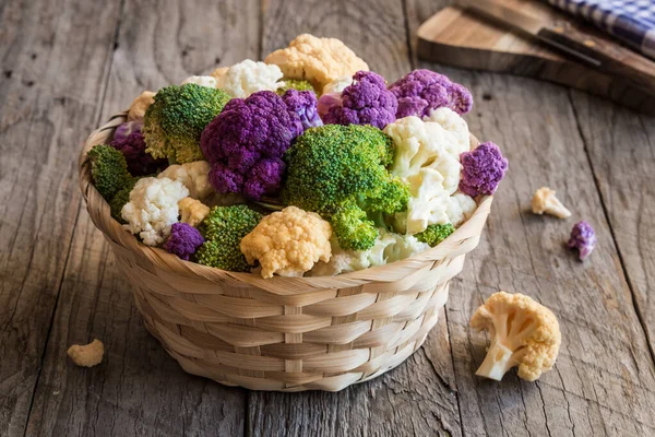 Fresh Cauliflower Wooden Bowl Table — Stock Photo, Image