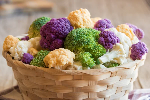 Fresh Organic Vegetables Basket Wooden Table — Stock Photo, Image
