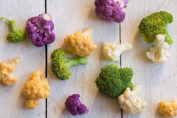 Fresh Cauliflower Broccoli Wooden Background — Stock Photo, Image