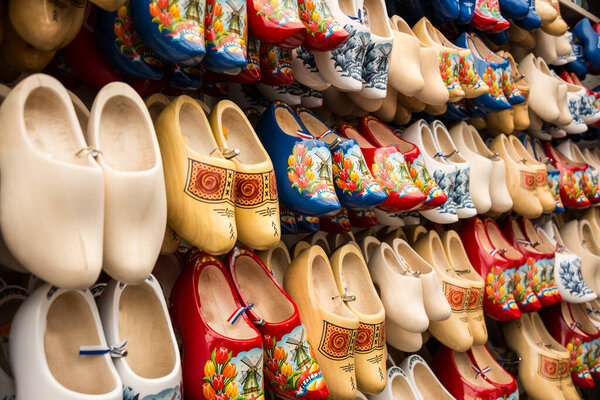 traditional basque wooden shoes in the store