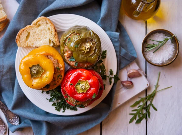 Harangpaprika Hússal Petrezselyemmel Hússal Töltött Zöldség — Stock Fotó