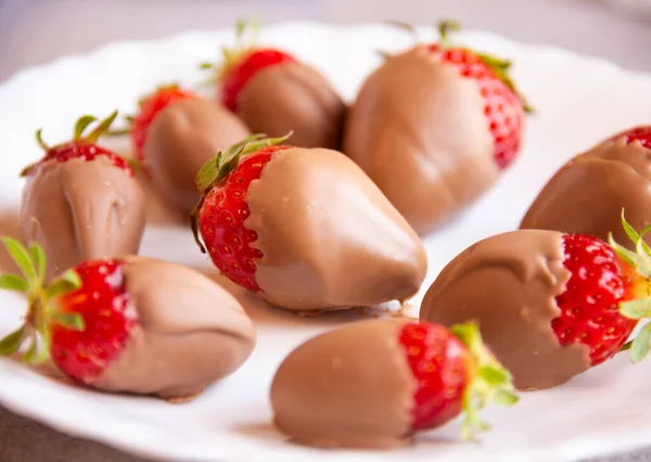 Erdbeeren Mit Schokolade Köstliches Und Einfaches Dessert — Stockfoto
