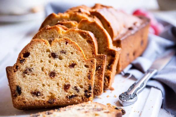 Süßer Obstkuchen Mit Rosinen Köstliches Hausgemachtes Dessert — Stockfoto