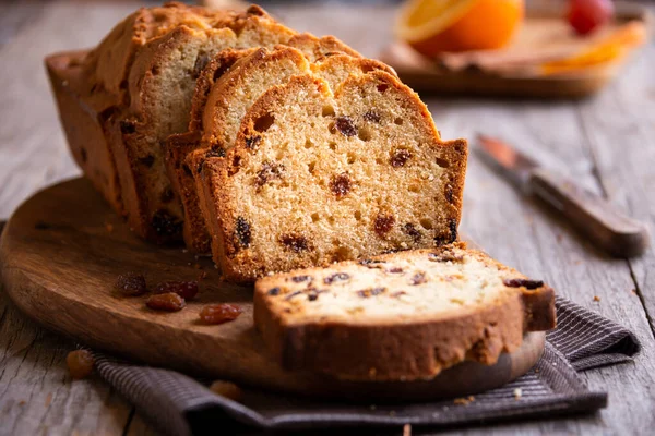 Süßer Obstkuchen Mit Rosinen Köstliches Hausgemachtes Dessert — Stockfoto