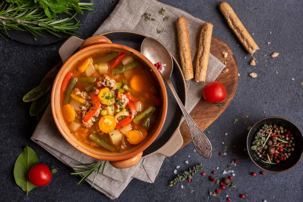 Varm Soppa Med Grönsaker Komfortmat — Stockfoto