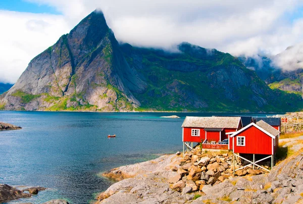 Norway Scandinavia August 2017 Village Norwegian Fjord Lofoten Islands — Stock Photo, Image