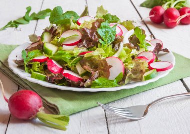 Taze sebzeli ve peynirli salata