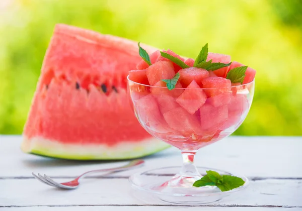 Verse Watermeloen Schijfjes Schaal — Stockfoto