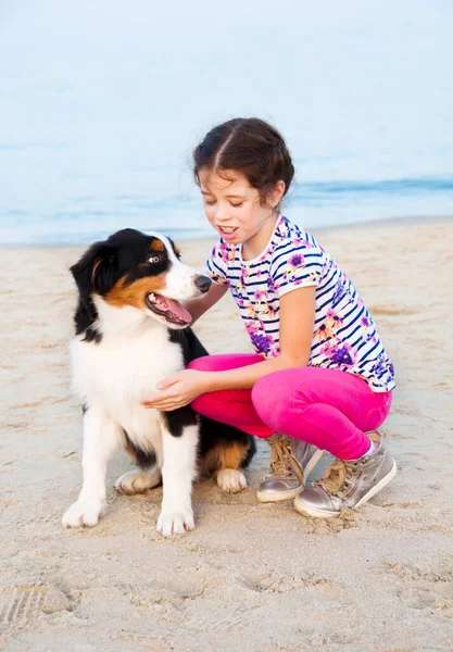 Little Girl Her Dog Beach Stock Image