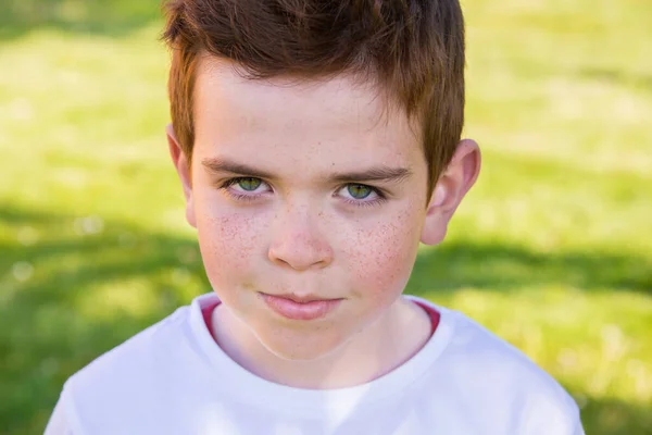 Portrait Young Boy City Park — Stock Photo, Image