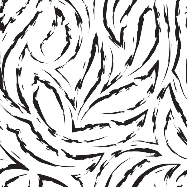 Motif vectoriel sans couture dans les couleurs noires des coins et des bandes fluides avec des bords déchirés.Motif vectoriel sans couture de formes abstraites en noir et blanc. Texture monochrome simple zèbre. — Image vectorielle