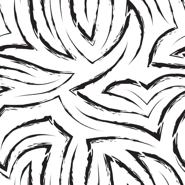 Eenvoudig monochroom naadloos patroon van strepen met rafelranden. Zwart naadloos patroon van abstracte lijnen en hoeken in grunge stijl. — Stockvector