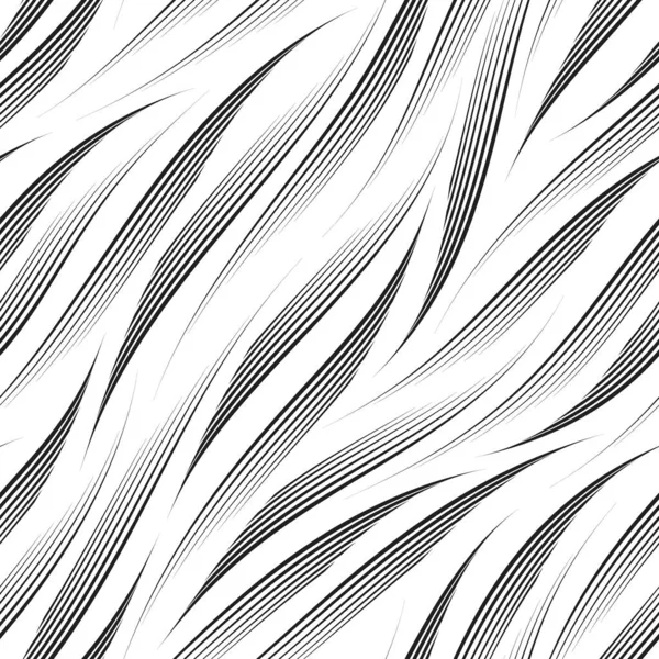 Seamless vector pattern of diagonal black thin smooth lines.Seamless vector monochrome pattern of diagonal smooth stripes in the form of waves. — Vector de stock