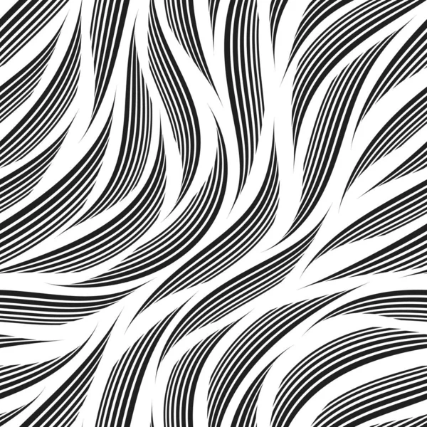 Seamless vector black and white pattern of smooth thin lines.Seamless vector pattern of abstract smooth lines or waves in black color isolated on white background. — Vetor de Stock