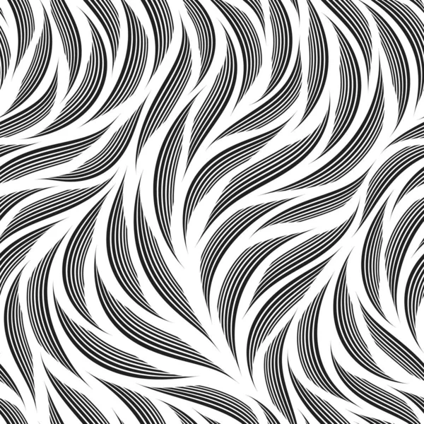 Stock monochrome seamless vector pattern of smooth wavy stripes isolated on a white background.Seamless vector black and white linear pattern of current or flow. — Stock Vector